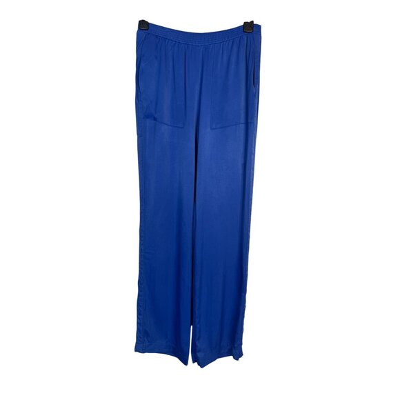 Zara XS Royal Blue Satiny Blend Wide-Leg Pants Elastic Waistband & Front Pockets - Picture 10 of 16